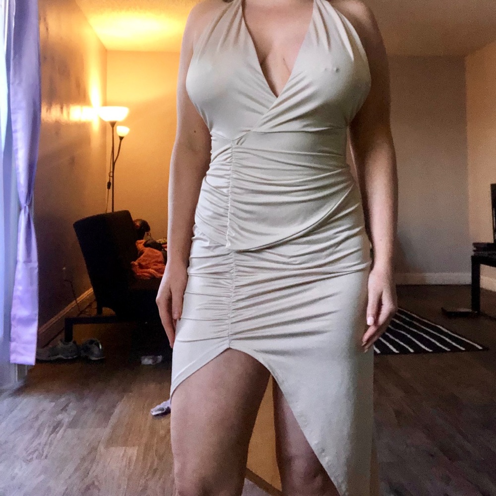 Beige halter maxi dress